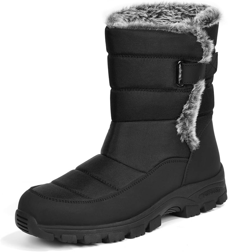 ANGRYRAM Store Winter Steel Toe Boots for Women Non Slip Warm Insulated Snow Boots Faux Fur Comfortable Mid Calf Safety Toe Furry Snow Shoes for Industry Construction Outdoor Winter - Image 1